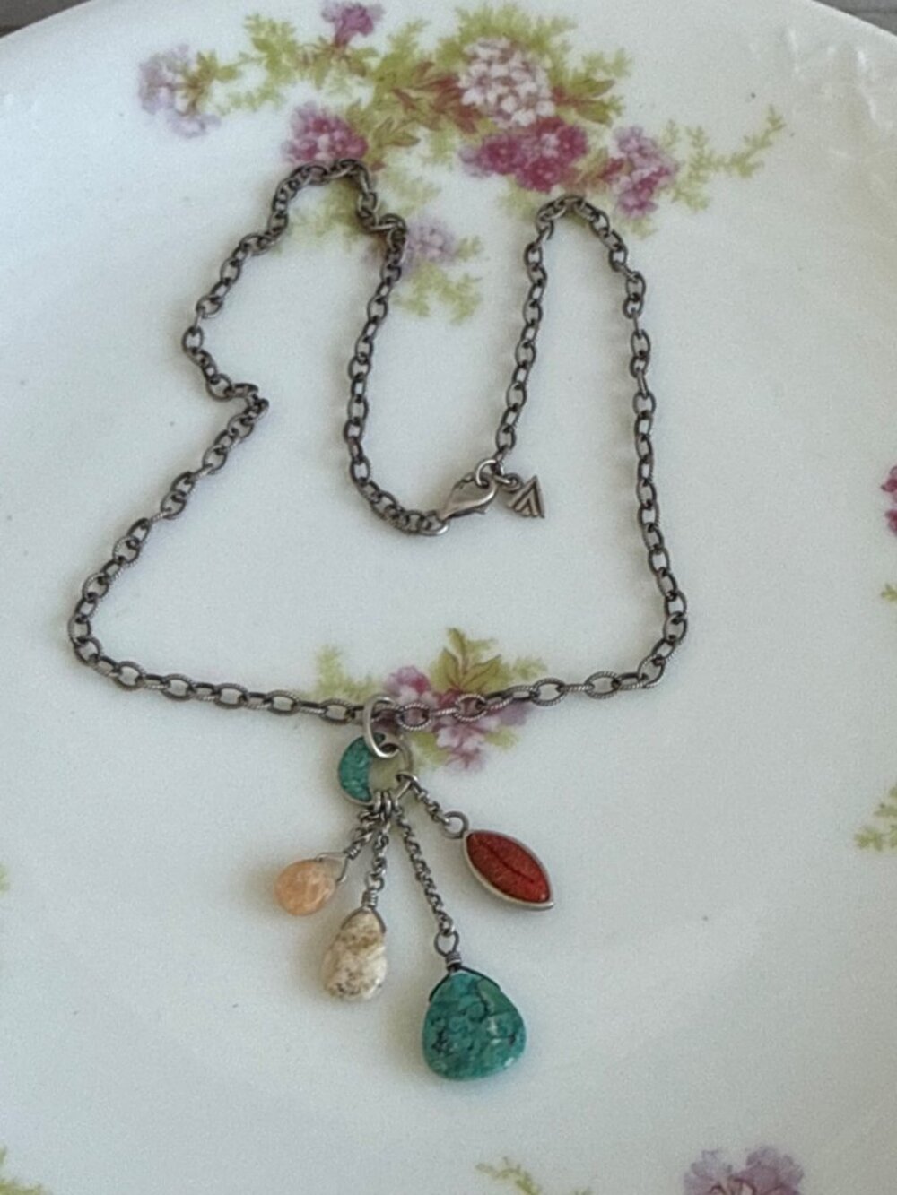 Vintage 90's Silpada Sterling Silver Chain Necklace With Gemstone Dangle Charms - Picture 10 of 15